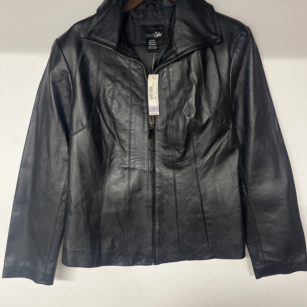 East 5th Genuine Lamb Leather Jacket Womens PM Black Zip Front Petite Med